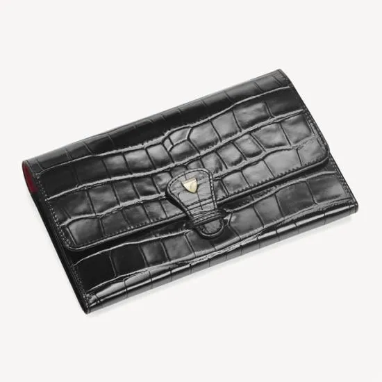 Travel Wallet With Removable Inserts Deep Shine Black Croc WomenMen Aspinal Of London Travel Wallets