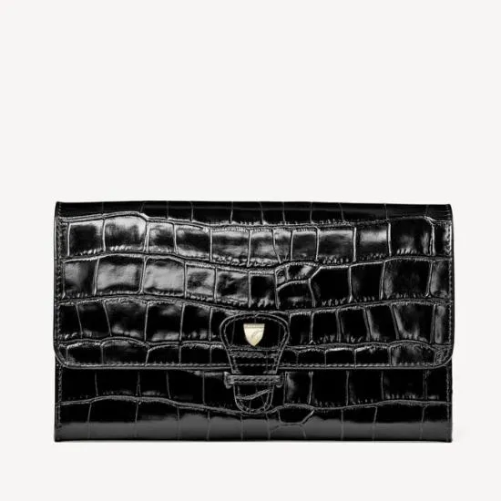 Travel Wallet With Removable Inserts Deep Shine Black Croc WomenMen Aspinal Of London Travel Wallets