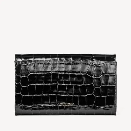 Travel Wallet With Removable Inserts Deep Shine Black Croc WomenMen Aspinal Of London Travel Wallets