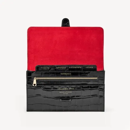 Travel Wallet With Removable Inserts Deep Shine Black Croc WomenMen Aspinal Of London Travel Wallets