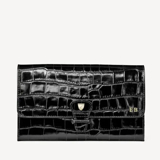 Travel Wallet With Removable Inserts Deep Shine Black Croc WomenMen Aspinal Of London Travel Wallets