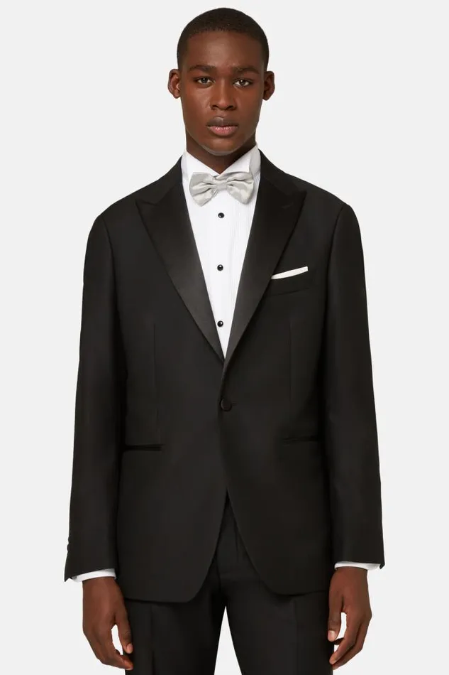 Tuxedos Men Boggi Milano Black Wool Tuxedo Jacket With Peak Lapels Black Tuxedos Men Boggi Milano Black Wool Tuxedo Jacket With Peak Lapels Black