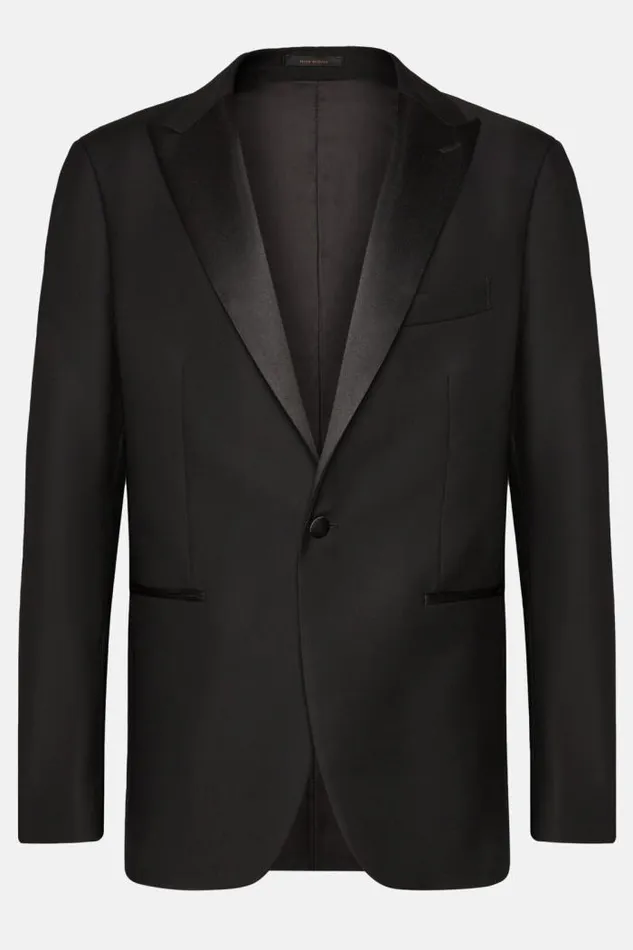 Tuxedos Men Boggi Milano Black Wool Tuxedo Jacket With Peak Lapels Black Tuxedos Men Boggi Milano Black Wool Tuxedo Jacket With Peak Lapels Black