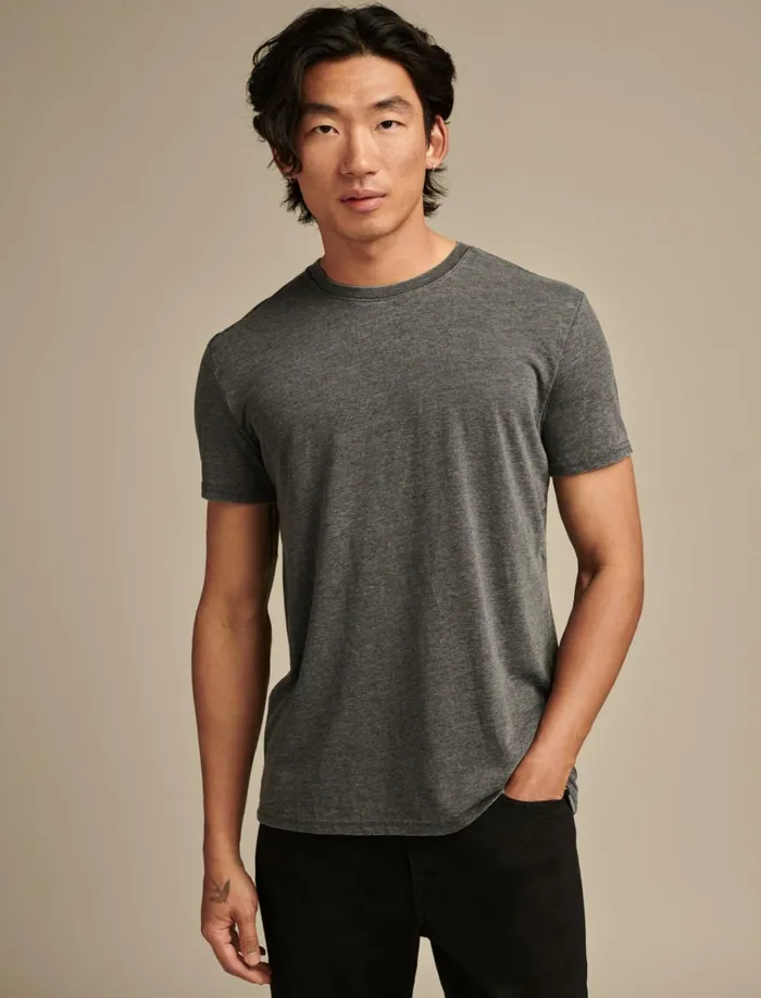 Venice Burnout Crew Neck Tee Jet Black Men Lucky Brand Shirts and Tops