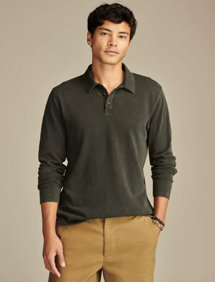 Weekend Slub Polo Jet Black Men Lucky Brand Shirts and Tops