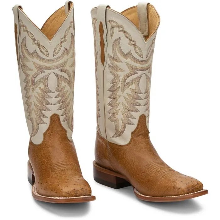 Western Men Justin Boots Pascoe 13034 Smooth Ostrich Western Boots Antique Saddle 040tan041
