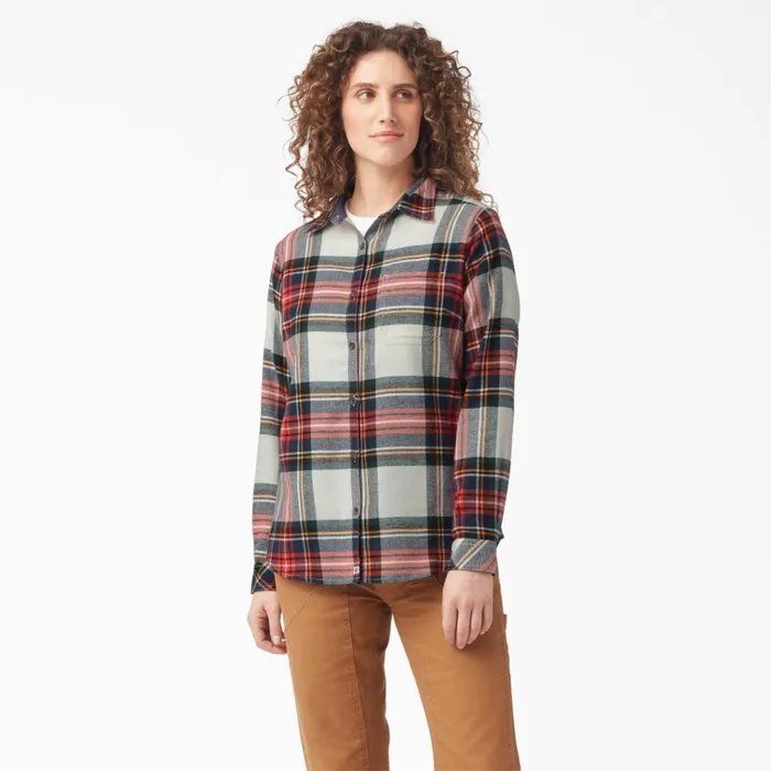 Women039s Plaid Flannel Long Sleeve Shirt Molten Lava Highland Plaid Molten Lava Highland Plaid b1l Women Dickies Button Up