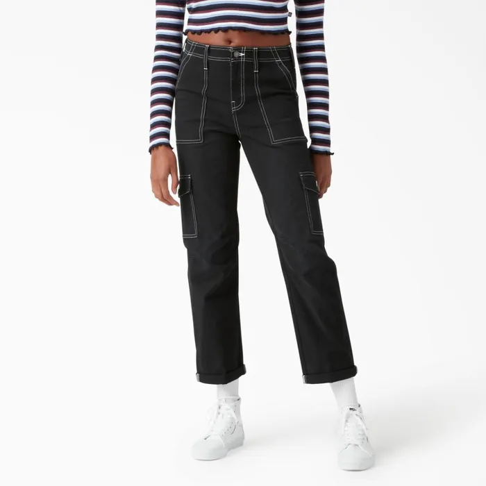 Women039s Skinny Fit Cuffed Cargo Pants Black Black bkx Women Dickies Cargo