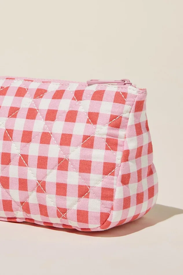 Women Accessories and Slippers Cotton On Body Make Up Bag Pink Red Gingham