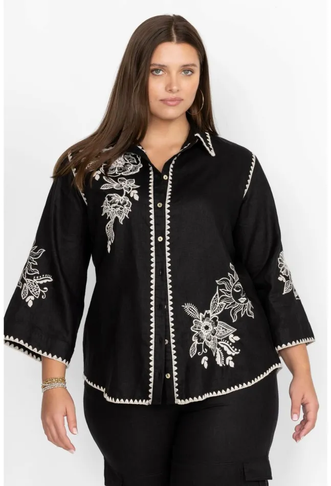 Women Addison Kimono Sleeve Shirt Black Johnny Was Tops