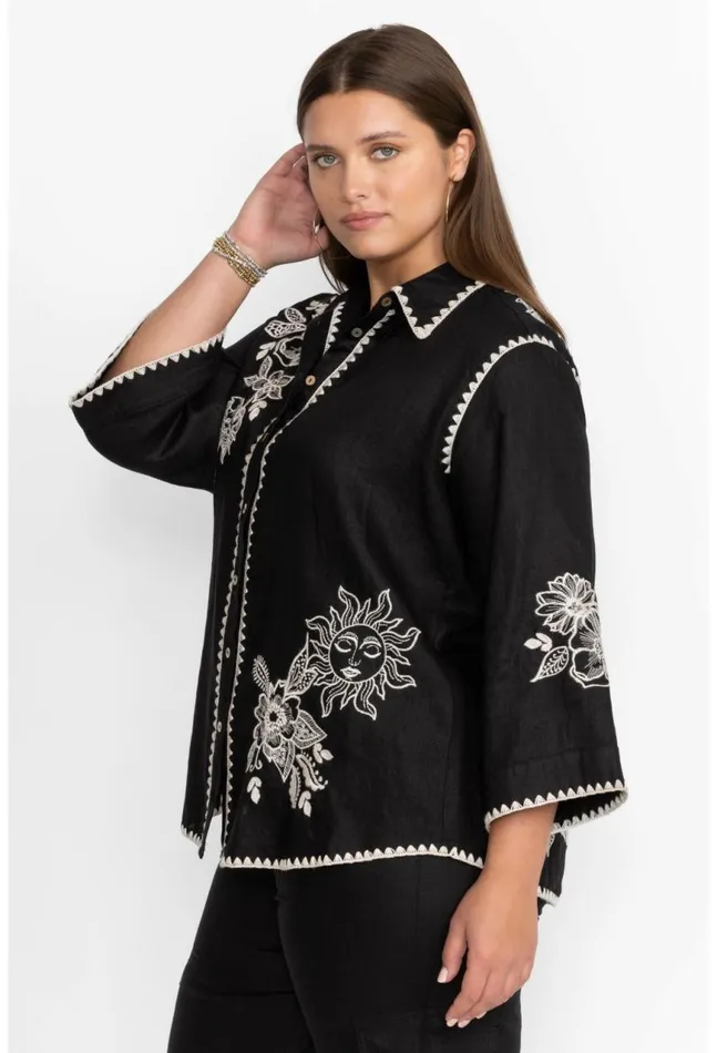 Women Addison Kimono Sleeve Shirt Black Johnny Was Tops