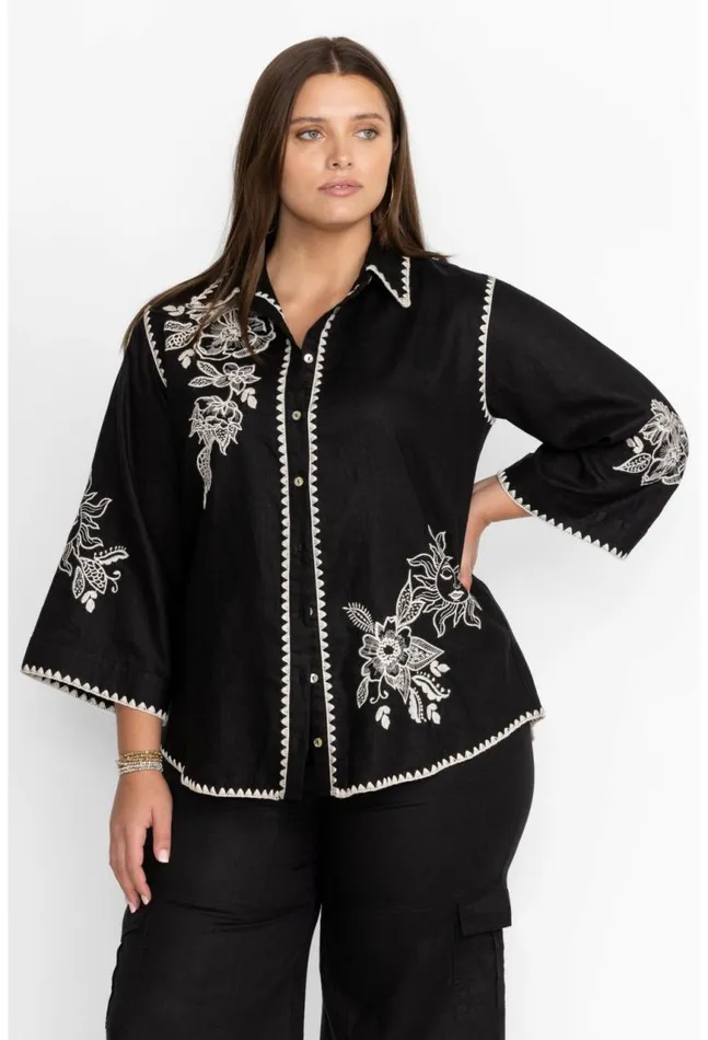 Women Addison Kimono Sleeve Shirt Black Johnny Was Tops