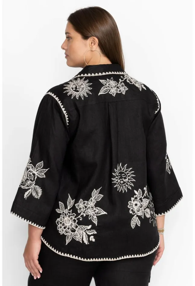 Women Addison Kimono Sleeve Shirt Black Johnny Was Tops