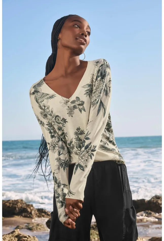 Women Anahi Printed Pullover Ivory Johnny Was Tops