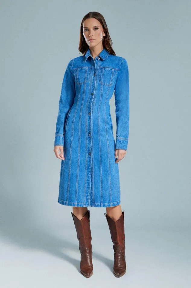 Women Bardot Casual Dresses Lorna Denim Shirt Dress In Vintage