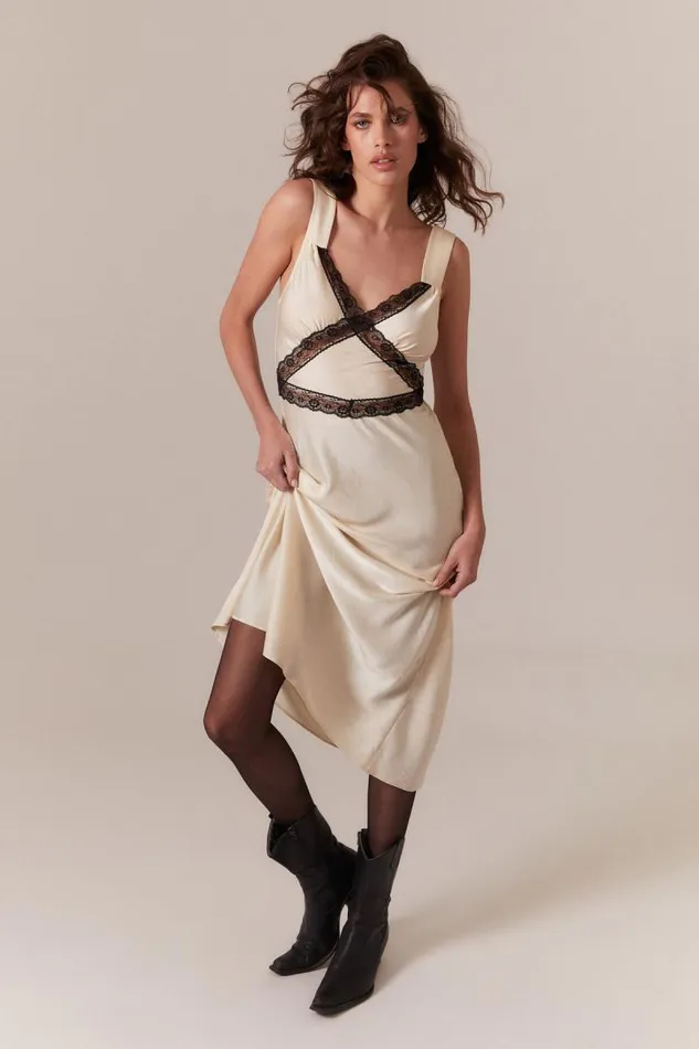 Women Bardot Day To Night Dresses Emory Lace Slip Dress In BlackWhite