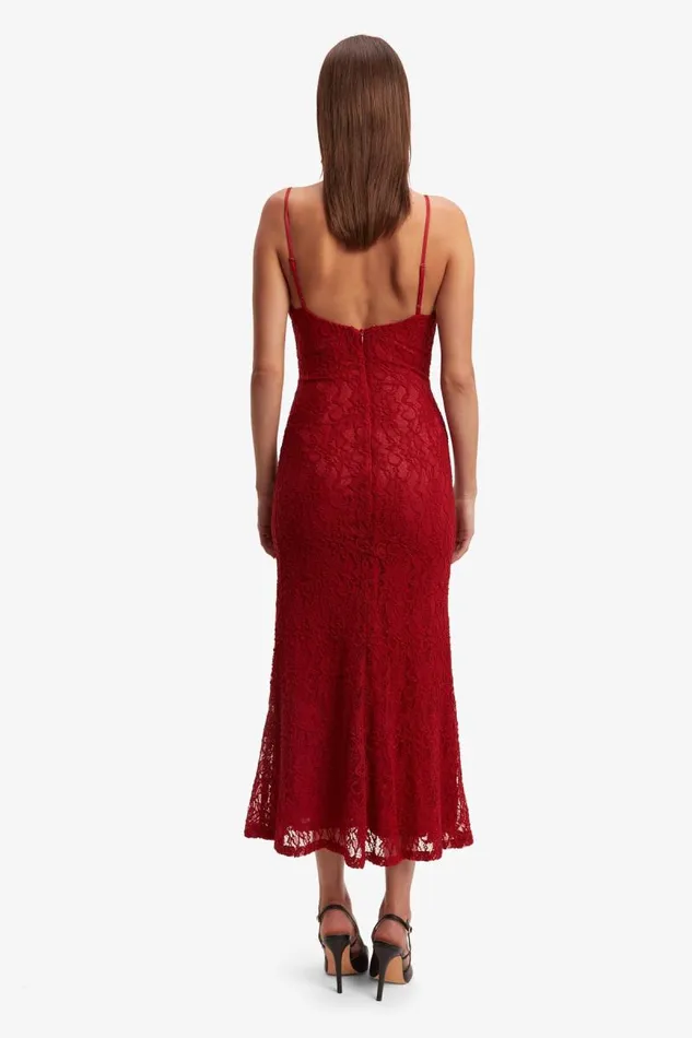 Women Bardot Day To Night Dresses Ruby Lace Midi Dress In Red Women Bardot Day To Night Dresses Ruby Lace Midi Dress In Red