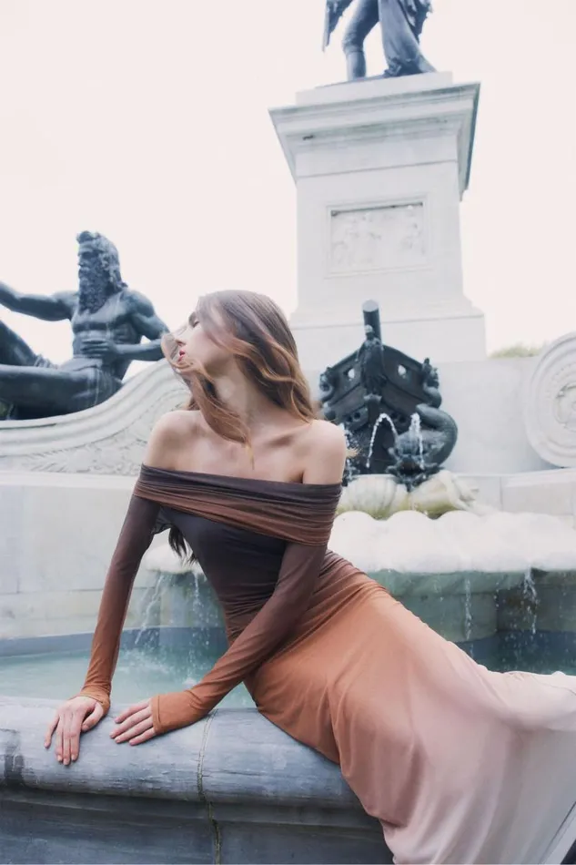 Women Bardot Day To Night Dresses Saphia Mesh Maxi Dress In Brown Ombre Women Bardot Day To Night Dresses Saphia Mesh Maxi Dress In Brown Ombre