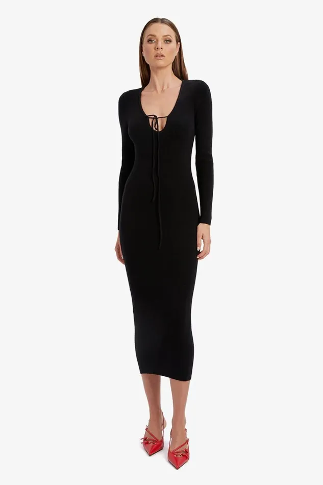 Women Bardot Day To Night Dresses Verona Knit Midi Dress In Black Women Bardot Day To Night Dresses Verona Knit Midi Dress In Black
