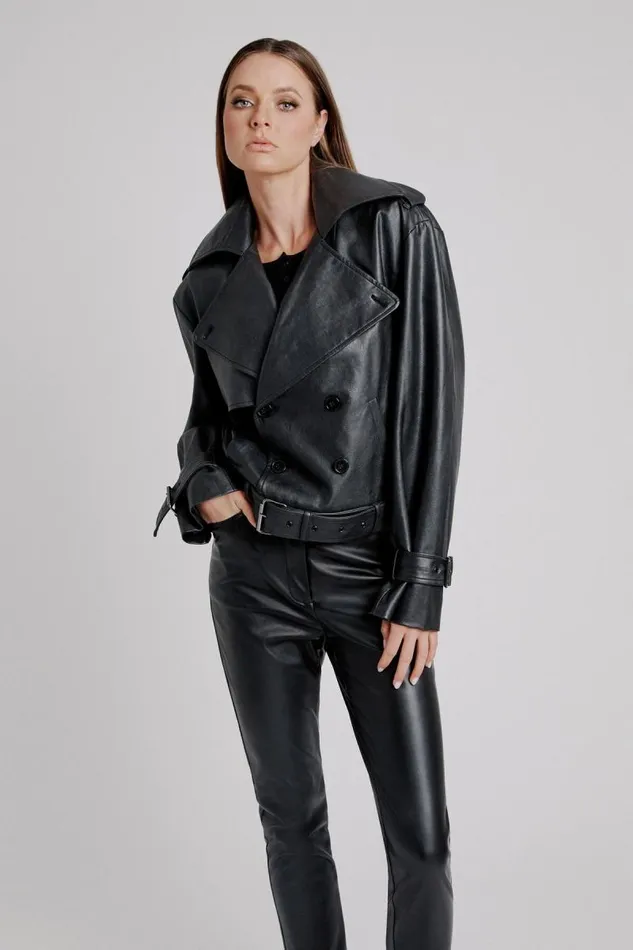 Women Bardot Jackets Double Breasted Biker Jacket In Black