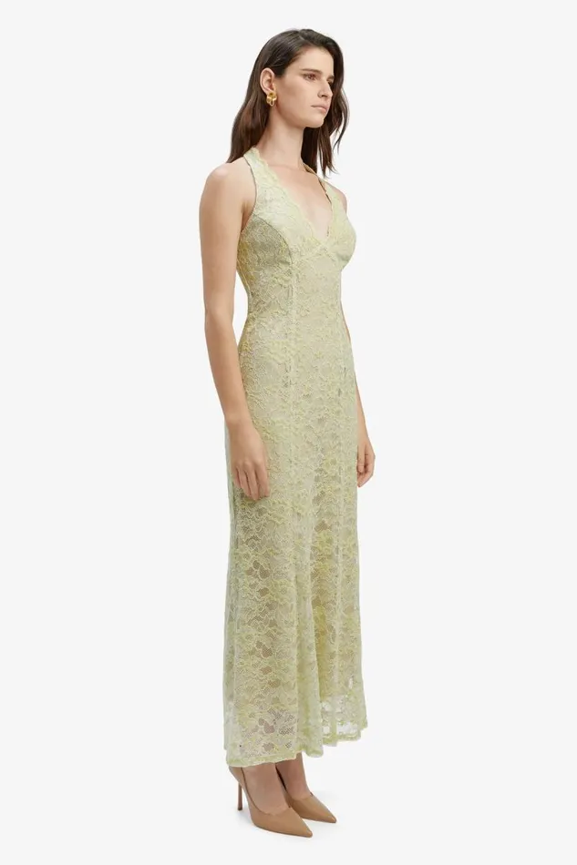 Women Bardot Occasion Dresses Evana Midi Lace Dress In Pale Khaki Women Bardot Occasion Dresses Evana Midi Lace Dress In Pale Khaki
