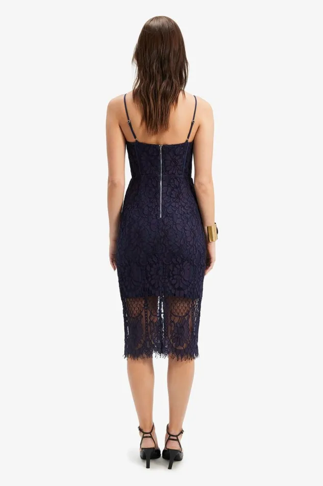 Women Bardot Occasion Dresses Florence Midi Lace Dress In Navy Women Bardot Occasion Dresses Florence Midi Lace Dress In Navy