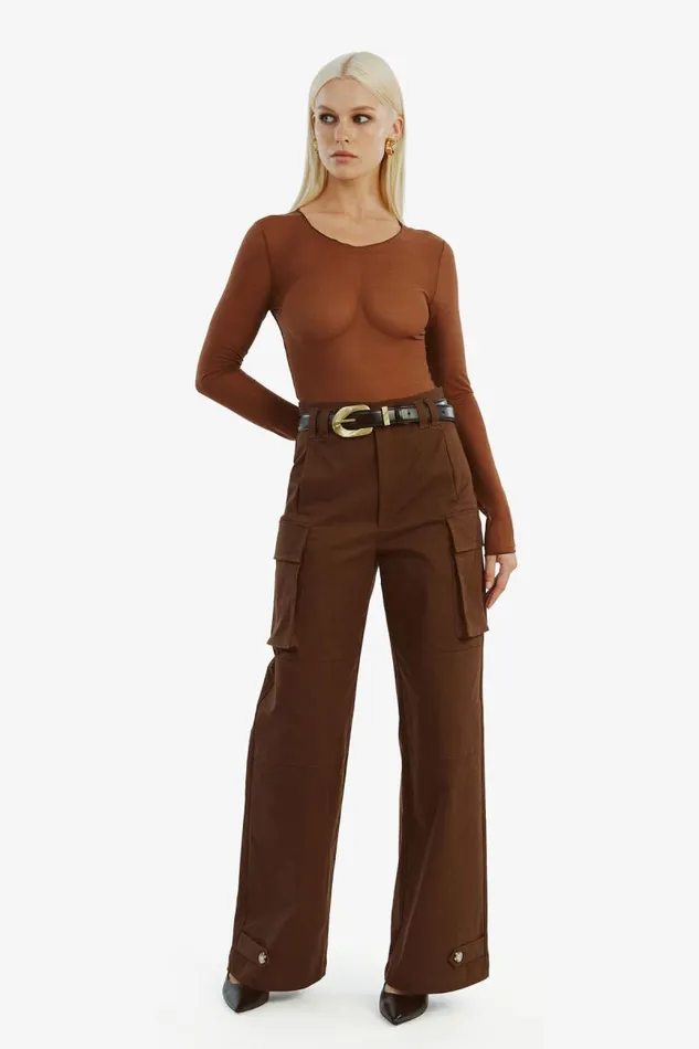 Women Bardot Pants Tybi Cotton Cargo Pant In Chocolate