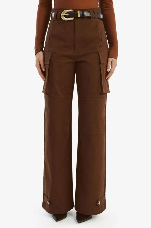 Women Bardot Pants Tybi Cotton Cargo Pant In Chocolate
