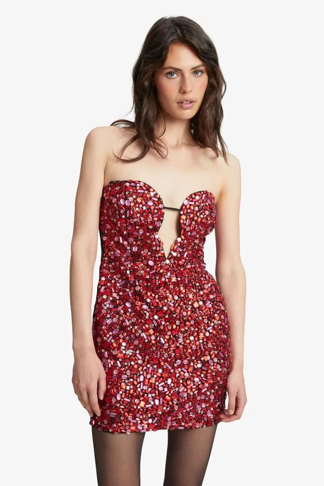 Women Bardot Party Dresses Eleni Beaded Mini Dress In Pink Multi Women Bardot Party Dresses Eleni Beaded Mini Dress In Pink Multi