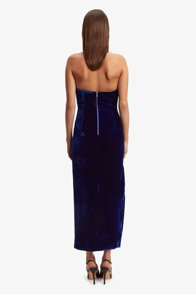 Women Bardot Party Dresses Lilah Velour Midi Dress In Vibrant Blue Women Bardot Party Dresses Lilah Velour Midi Dress In Vibrant Blue