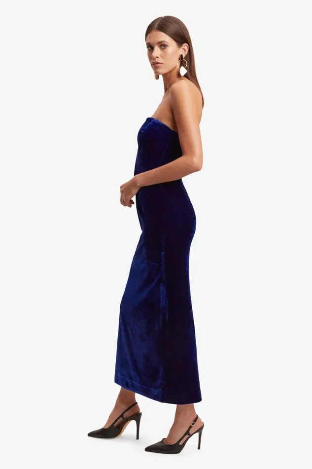 Women Bardot Party Dresses Lilah Velour Midi Dress In Vibrant Blue Women Bardot Party Dresses Lilah Velour Midi Dress In Vibrant Blue