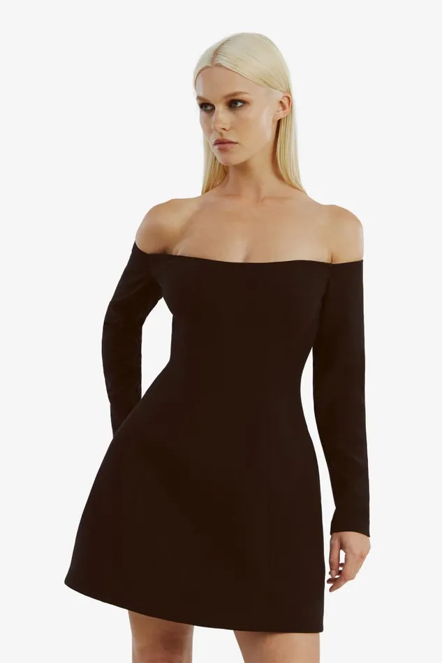 Women Bardot Party Dresses Nadene Hourglass Mini Dress In Black
