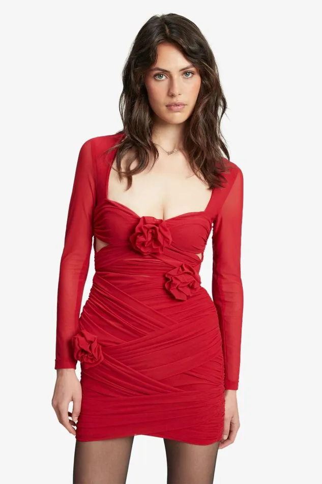 Women Bardot Party Dresses Pippa Mesh Mini Dress In Fire Red Women Bardot Party Dresses Pippa Mesh Mini Dress In Fire Red