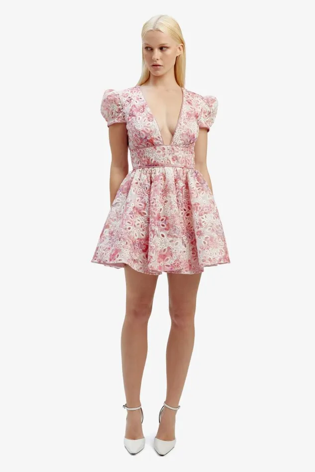 Women Bardot Party Dresses Tamarin Broderie Mini Dress In Pink Floral Women Bardot Party Dresses Tamarin Broderie Mini Dress In Pink Floral