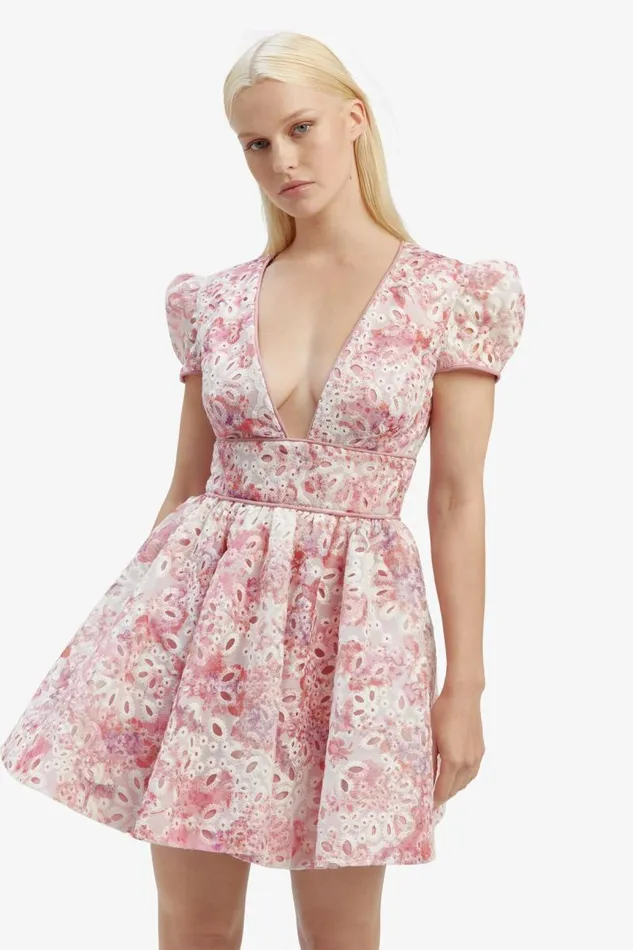 Women Bardot Party Dresses Tamarin Broderie Mini Dress In Pink Floral Women Bardot Party Dresses Tamarin Broderie Mini Dress In Pink Floral