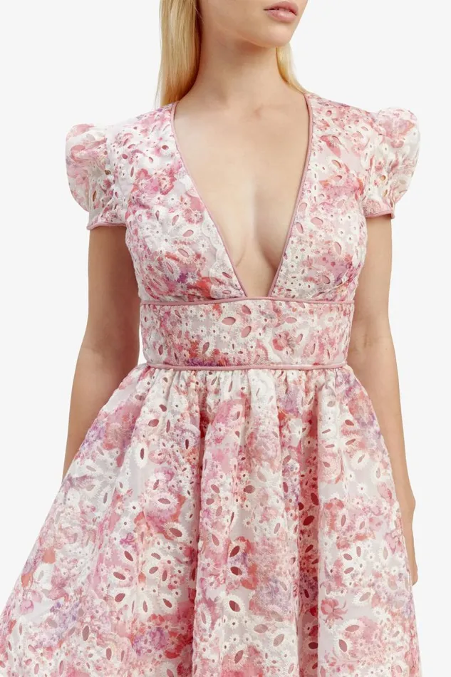 Women Bardot Party Dresses Tamarin Broderie Mini Dress In Pink Floral Women Bardot Party Dresses Tamarin Broderie Mini Dress In Pink Floral