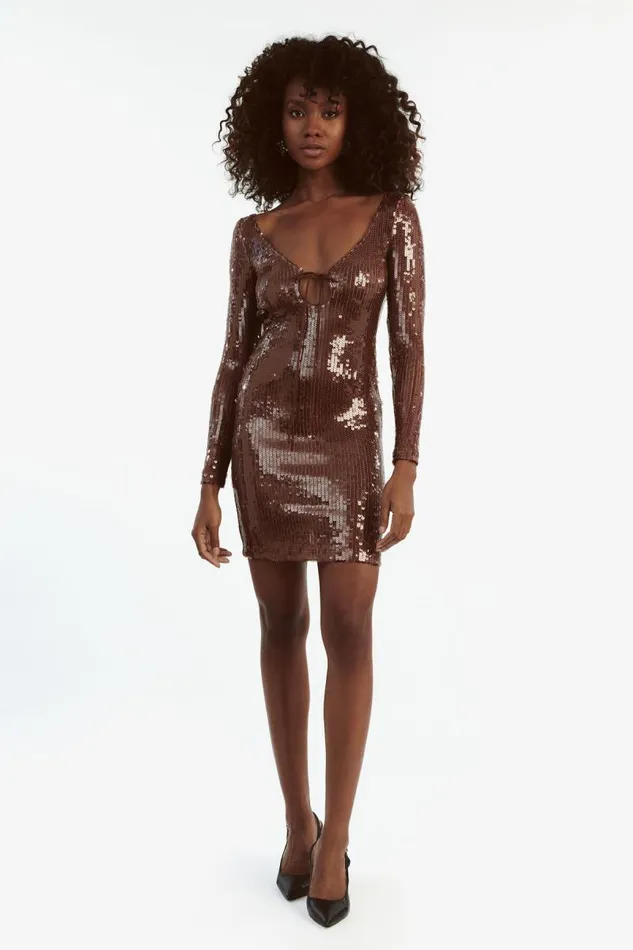 Women Bardot Party Dresses Verona Sequin Mini Dress In Chocolate Women Bardot Party Dresses Verona Sequin Mini Dress In Chocolate