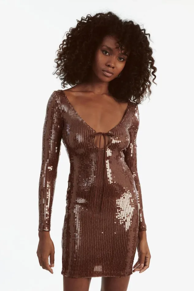 Women Bardot Party Dresses Verona Sequin Mini Dress In Chocolate Women Bardot Party Dresses Verona Sequin Mini Dress In Chocolate