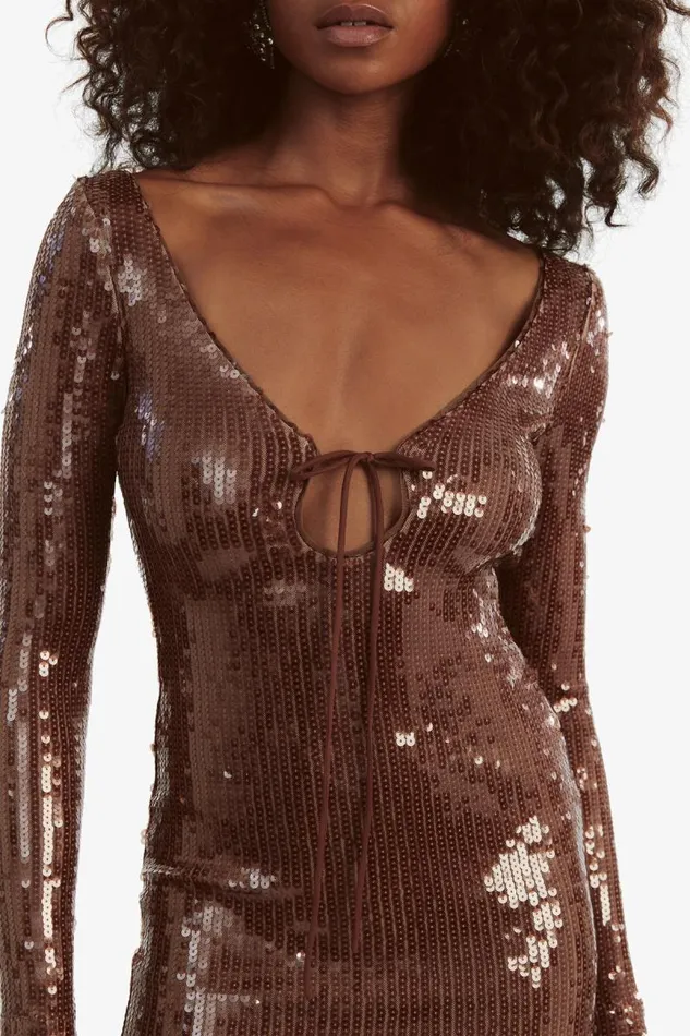 Women Bardot Party Dresses Verona Sequin Mini Dress In Chocolate Women Bardot Party Dresses Verona Sequin Mini Dress In Chocolate