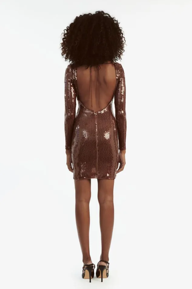 Women Bardot Party Dresses Verona Sequin Mini Dress In Chocolate Women Bardot Party Dresses Verona Sequin Mini Dress In Chocolate