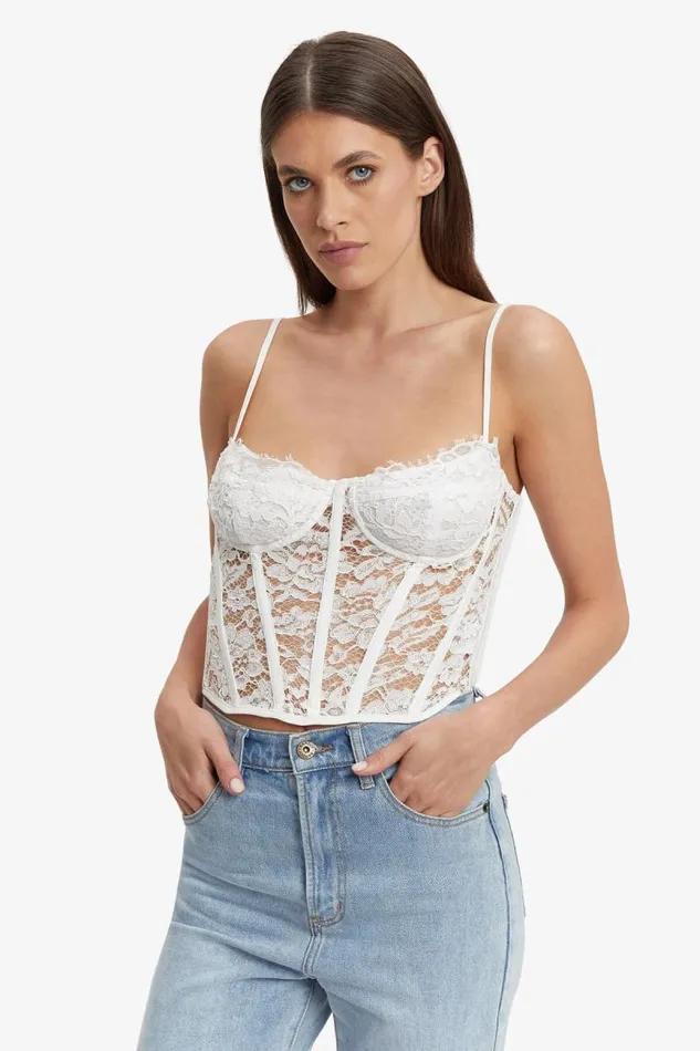 Women Bardot Party Tops Holland Lace Bustier In Orchid Wht
