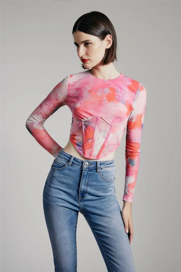 Women Bardot Party Tops Lena Mesh Corset Top In Wildflower