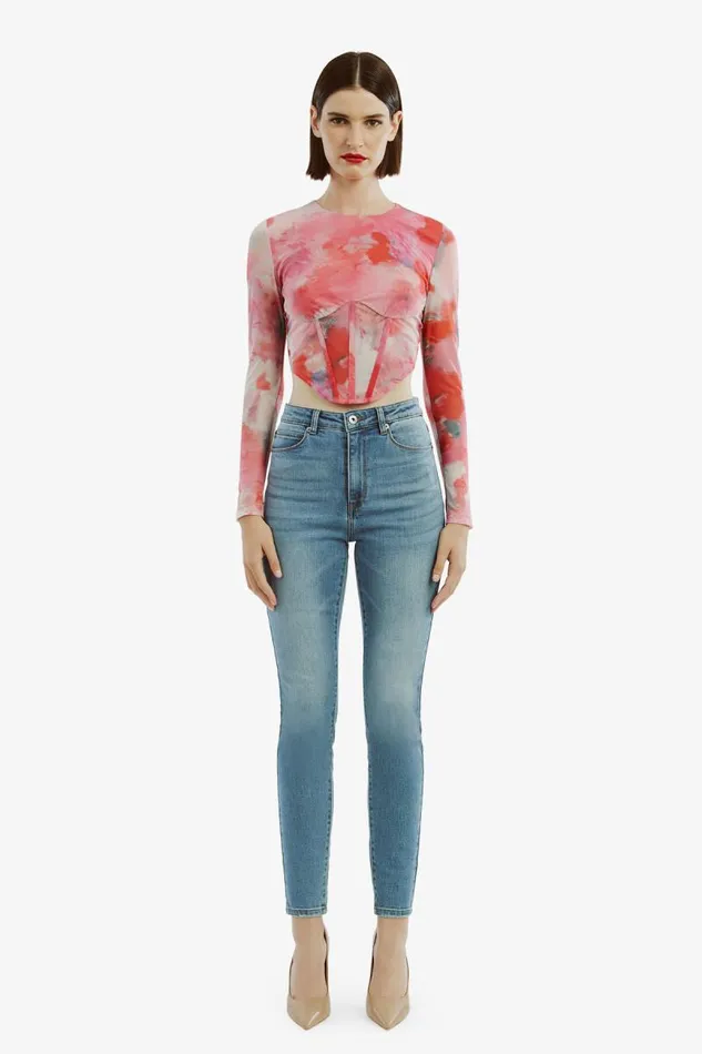 Women Bardot Party Tops Lena Mesh Corset Top In Wildflower Women Bardot Party Tops Lena Mesh Corset Top In Wildflower