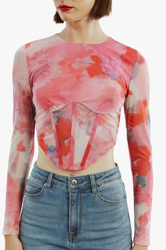 Women Bardot Party Tops Lena Mesh Corset Top In Wildflower Women Bardot Party Tops Lena Mesh Corset Top In Wildflower