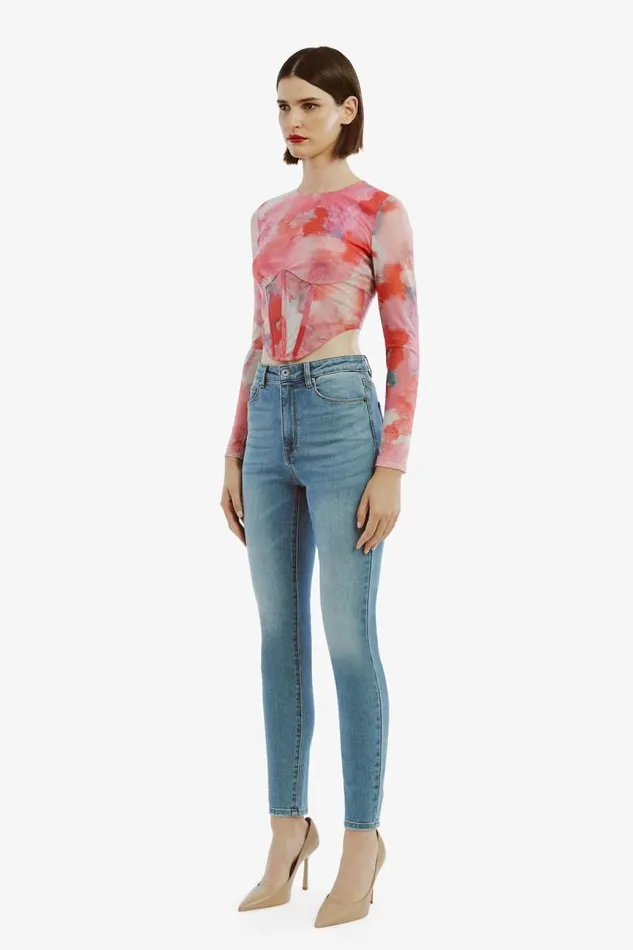 Women Bardot Party Tops Lena Mesh Corset Top In Wildflower Women Bardot Party Tops Lena Mesh Corset Top In Wildflower