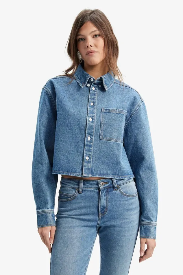 Women Bardot Shirts and Blouses Cairo Denim Shirt In Vintage Blue Women Bardot Shirts and Blouses Cairo Denim Shirt In Vintage Blue