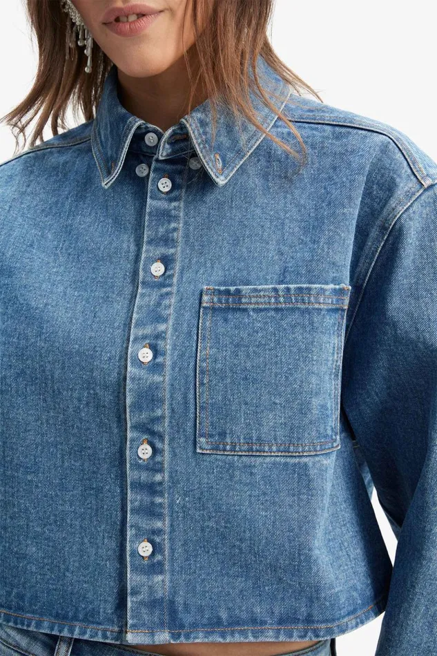 Women Bardot Shirts and Blouses Cairo Denim Shirt In Vintage Blue Women Bardot Shirts and Blouses Cairo Denim Shirt In Vintage Blue