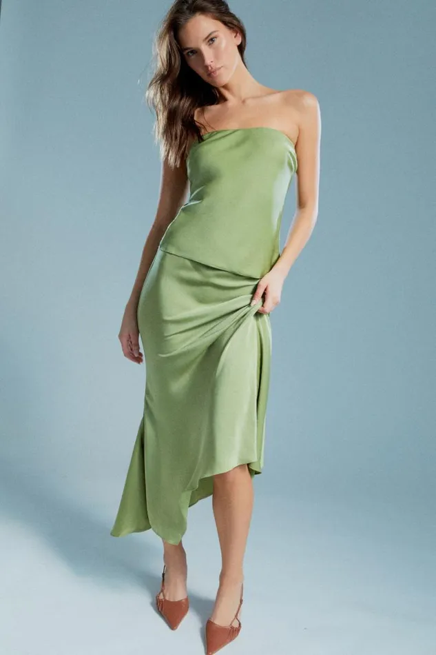 Women Bardot Skirts Isadore Satin Maxi Skirt In Applegreen
