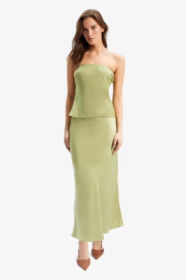 Women Bardot Skirts Isadore Satin Maxi Skirt In Applegreen Women Bardot Skirts Isadore Satin Maxi Skirt In Applegreen