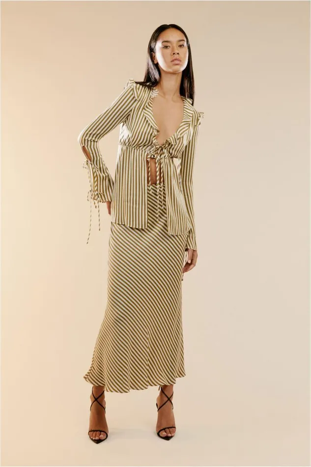 Women Bardot Skirts Isadore Slip Skirt In Green Stripe